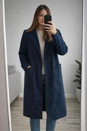 Cappotto lungo blu navy stile vintage Tg IT 46 XL
