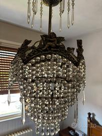 Lampadario a cestello bronzo/cristallo