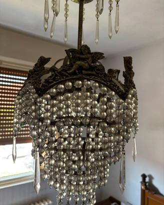 Lampadario a cestello bronzo/cristallo