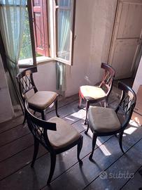 4 sedie d’epoca in legno con gambe zampa di leone