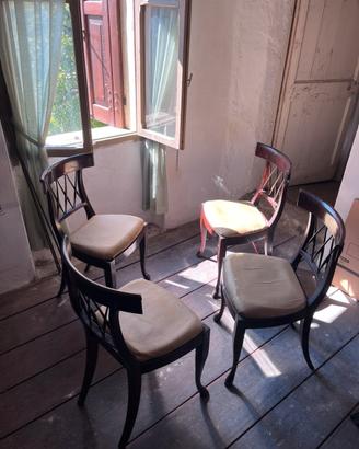 4 sedie d’epoca in legno con gambe zampa di leone