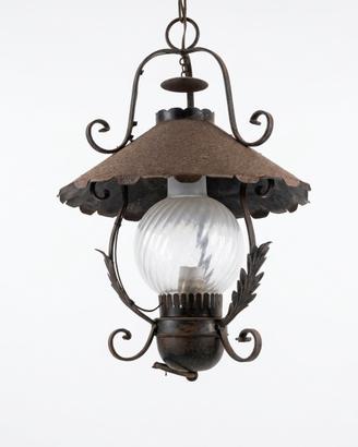Lampadario lanterna vintage in ferro battuto