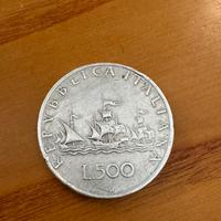 Moneta 500 lire in argento “Caravelle” 1959