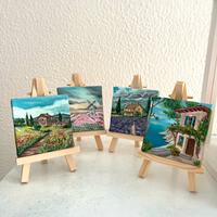 Set quattro quadri, olio su tela, 7x7 cm