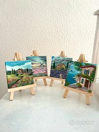 Set quattro quadri, olio su tela, 7x7 cm