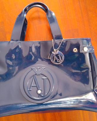 borsa vernice blu armani 