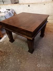 tavolino 60x60 in legno di teak chiaro e scuro