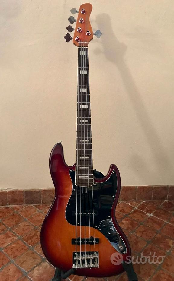 Basso Elettrico 6 Corde ZQA, Manico In Palissandro, Colore Vino Rosso/blu Navy – Ideale Per Beginner E Professionisti