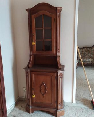 antica vetrina in legno doppio corpo cristalliera