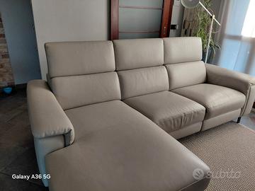 Divano Bianco/grigio in pelle relax Poltrone Sofà