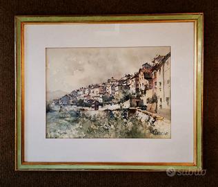 Quadro acquerello di M. Lattes veduta di Mondovì 