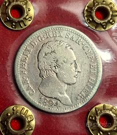 1 lira 1824, Torino, R2, qBB, Carlo Felice