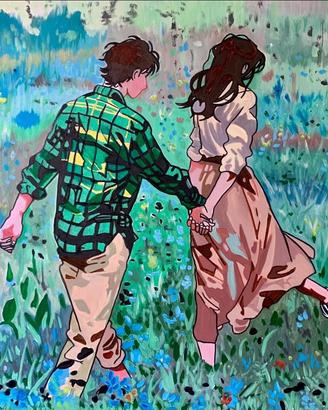 I GIOVANI INNAMORATI. Olio su tela. 100x80