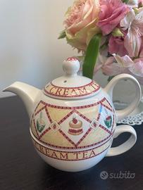 Teiera e tazza  vintage, impilabile in ceramica,