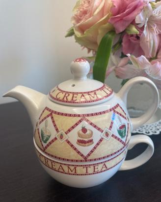 Teiera e tazza  vintage, impilabile in ceramica,