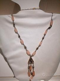 Collana AK74, Argento 925 Rodiato, Quarzo Rosa