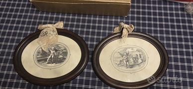 Coppia Quadretti Ovali Vintage Putti Amorini Vetro
