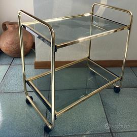 Carrello in ottone e cristallo