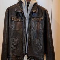 Giacca pelle con cappuccio removibile L