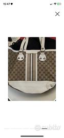 Borsa a spalla gucci in pelle bianca e tela