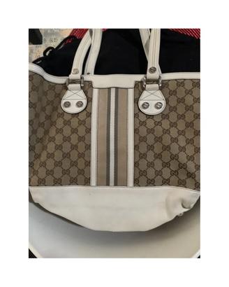 Borsa a spalla gucci in pelle bianca e tela