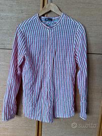 Camicia lino righe rosse bianche collo coreano