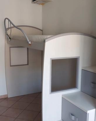 Letto soppalco larice sbiancato profili tortora 