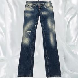 Jeans Dsquared2 blu con macchie bianche,Taglia 38