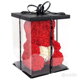 Orsetto di rose rosse finte 38cm con scatola nuovo