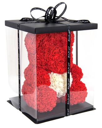 Orsetto di rose rosse finte 38cm con scatola nuovo