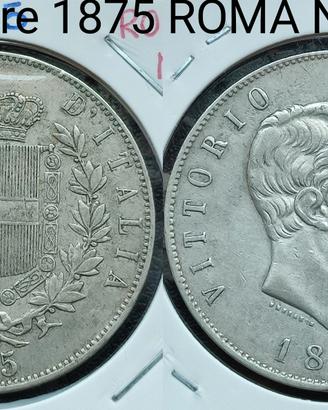 5 lire 1875 ROMA NC