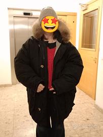 Piumino con cappuccio in pelliccia vera