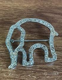 Spilla vintage elefante in argento 800 con pietrin