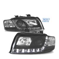FARI PER AUDI A4 B6 00-04 FONDO NERO LUCE DIURNA A