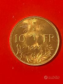 ORO SVIZZERA 10 FRANCHI 1922 1/2 MARENGO