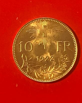 ORO SVIZZERA 10 FRANCHI 1922 1/2 MARENGO