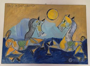 Quadro di Paolo da San Lorenzo "Cavalli Assiri"