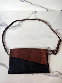 Borsa marrone e nera a spalla con doppia fantasia