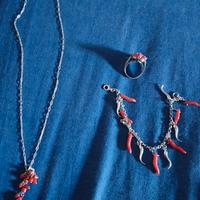 tris argento 925 e corallo rosso 