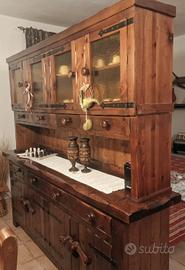 Credenza Rustica tavolo  e sedie in Legno Massello