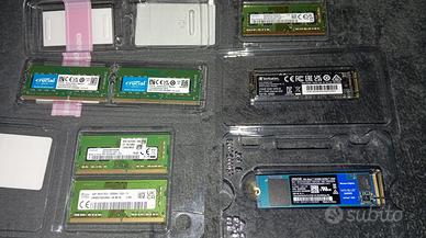 RAM DDR4 (Samsung, Crucial) e SSD interni (WD, VT)