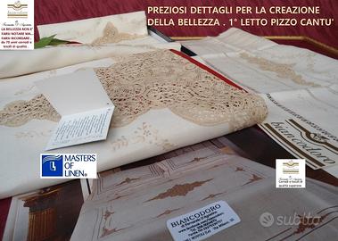 Primo letto ricamo a mano lino pizzo cantù