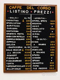 Listino prezzi Bar del corso anni 70