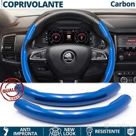 COPRIVOLANTE per SKODA Effetto FIBRA CARBONIO Blu