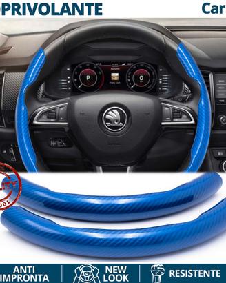 COPRIVOLANTE per SKODA Effetto FIBRA CARBONIO Blu