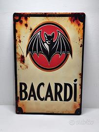 Targa in Metallo Vintage Bacardi 30x20cm Ammaccata