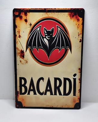 Targa in Metallo Vintage Bacardi 30x20cm Ammaccata