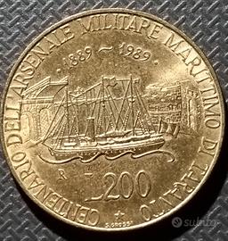 Lire 200 Cent/io Ars/le Mar/mo Taranto 1889/1989