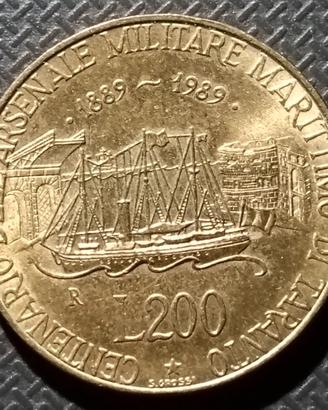 Lire 200 Cent/io Ars/le Mar/mo Taranto 1889/1989