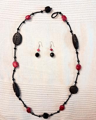 Set Collana Lunga Pietra Lavica e Orecchini